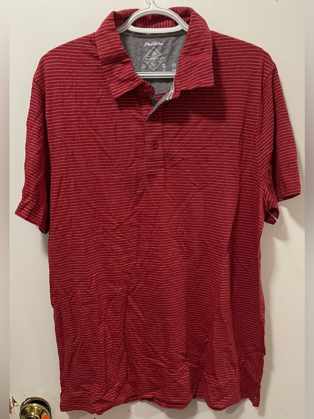 Flag & Anthem MadeFlex Men's Red White Striped Polo Shirt Short Sleeve Medium M